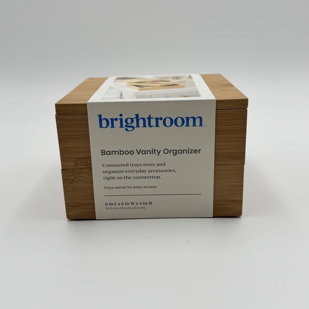 Brightroom Bamboo Swivel Vanity Organizer Makeup Storage NWT